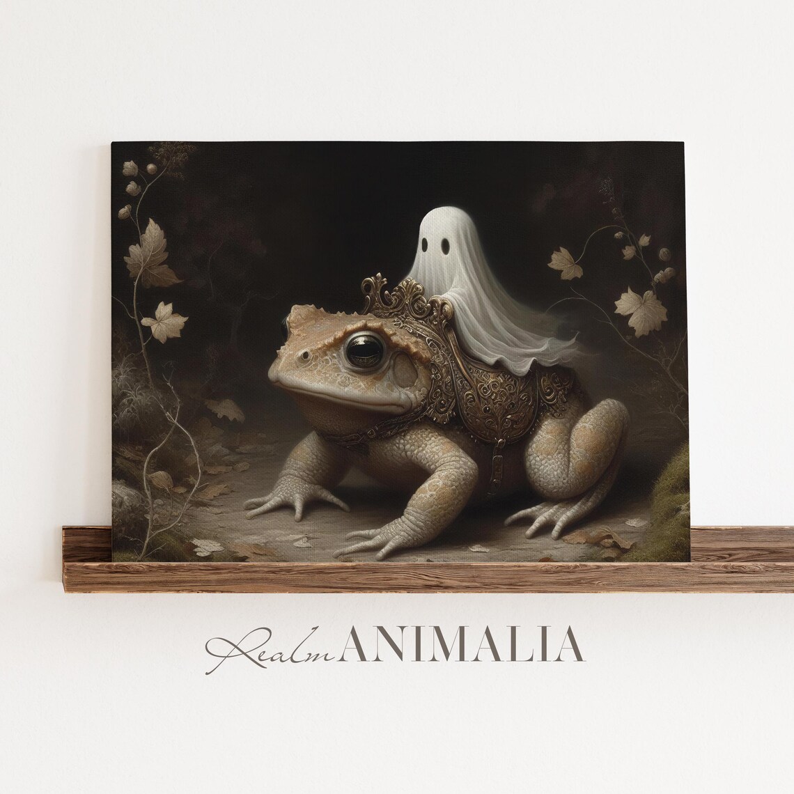 Little Ghost Riding On Toad Art Print Halloween Wall Art Whimsical Ghost Painting Moody Fall Cottagecore Art Prints Gh146 - Image 2