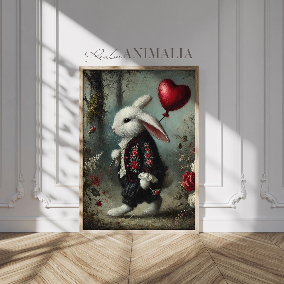 White Bunny Rabbit Art Print, Whimsical Valentine Style - Image 2