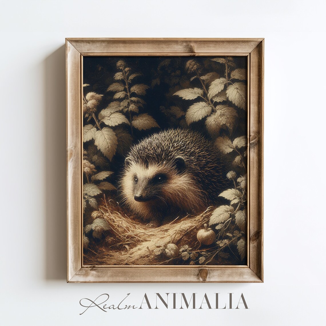Vintage Hedgehog Painting, Moody Botanical Art Print - Image 4