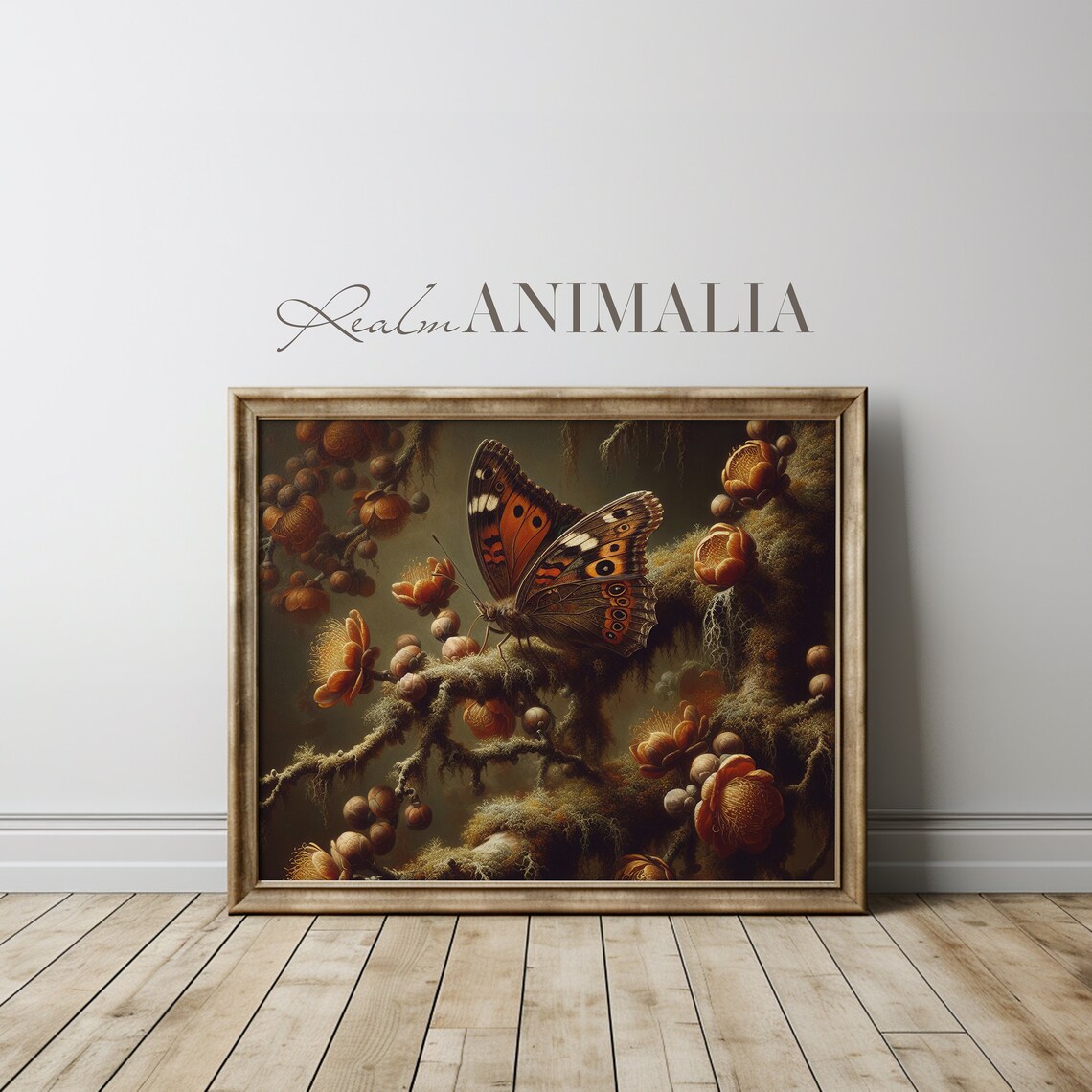 Moody Botanical Butterfly Vintage Floral Art Print - Image 3