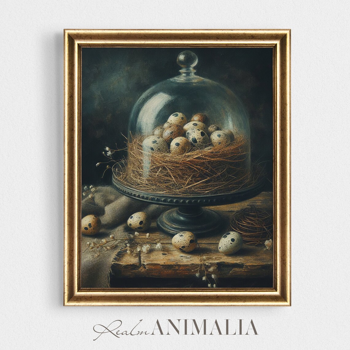 Vintage Birds Nest With Eggs Cloche Art Print - Image 2