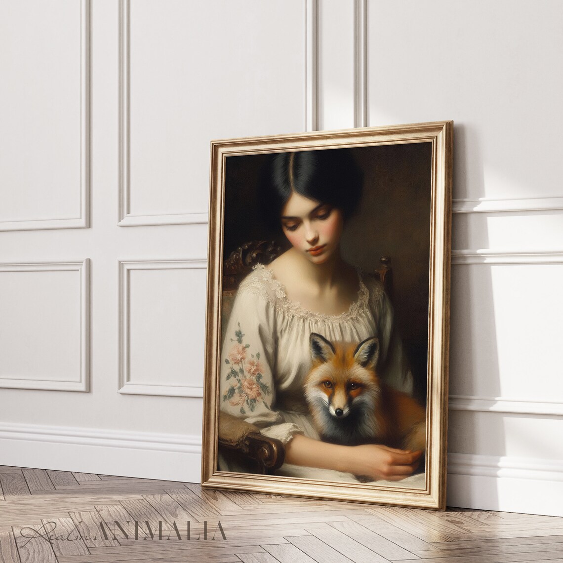 Woman With Fox Vintage Portrait Painting Moody Female Fine Art Print Antique Style Portrait Wall Art Hf002 - Image 2