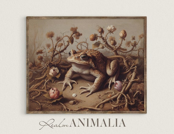 Botanical Toad Print Animal Wall Art Vintage Neutral Nature Painting Cottagecore Amphibian Art Cute Nursery Art Decor Td011