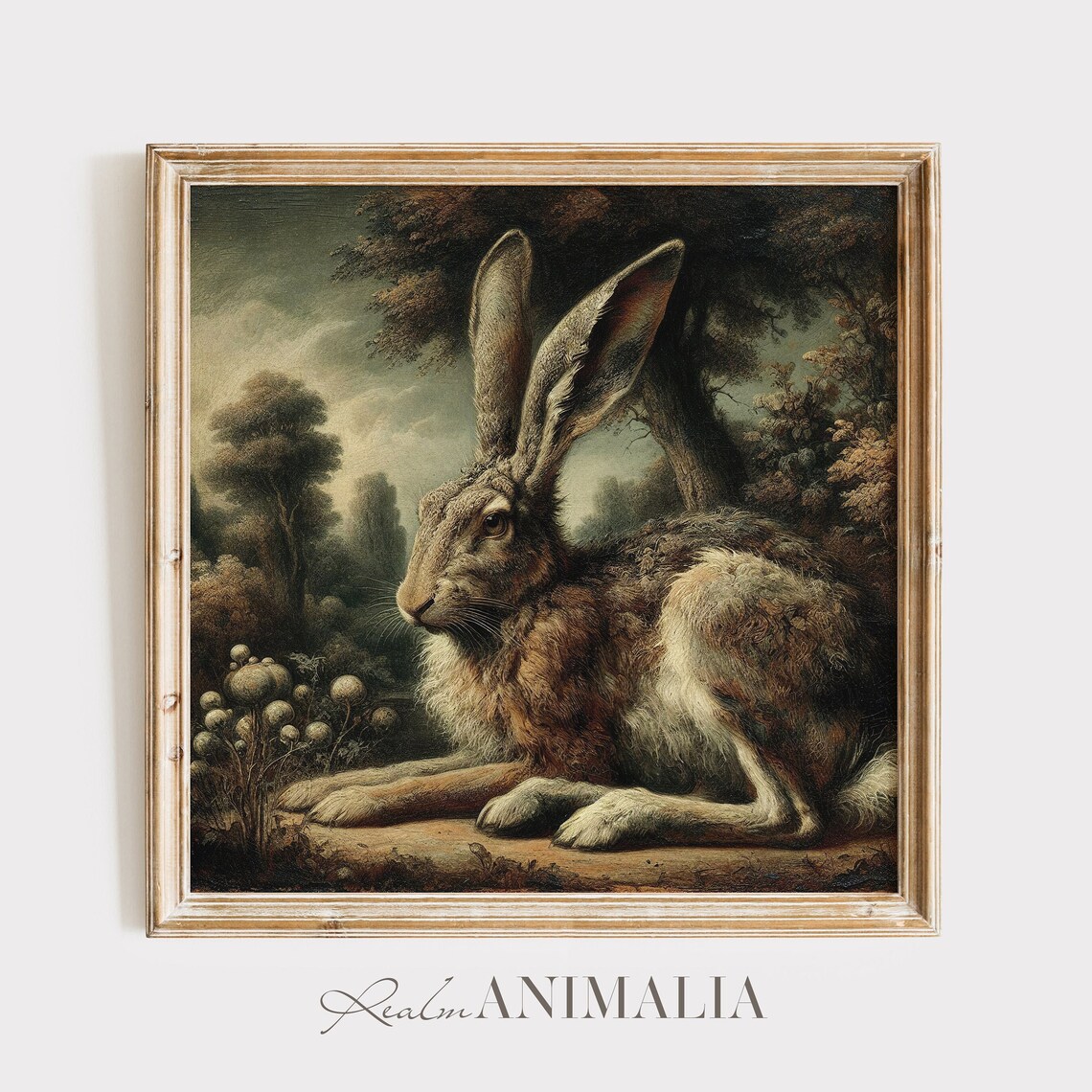 Vintage Hare Resting In Woodland Landscape Moody Old Master Style Art Poster - Image 2