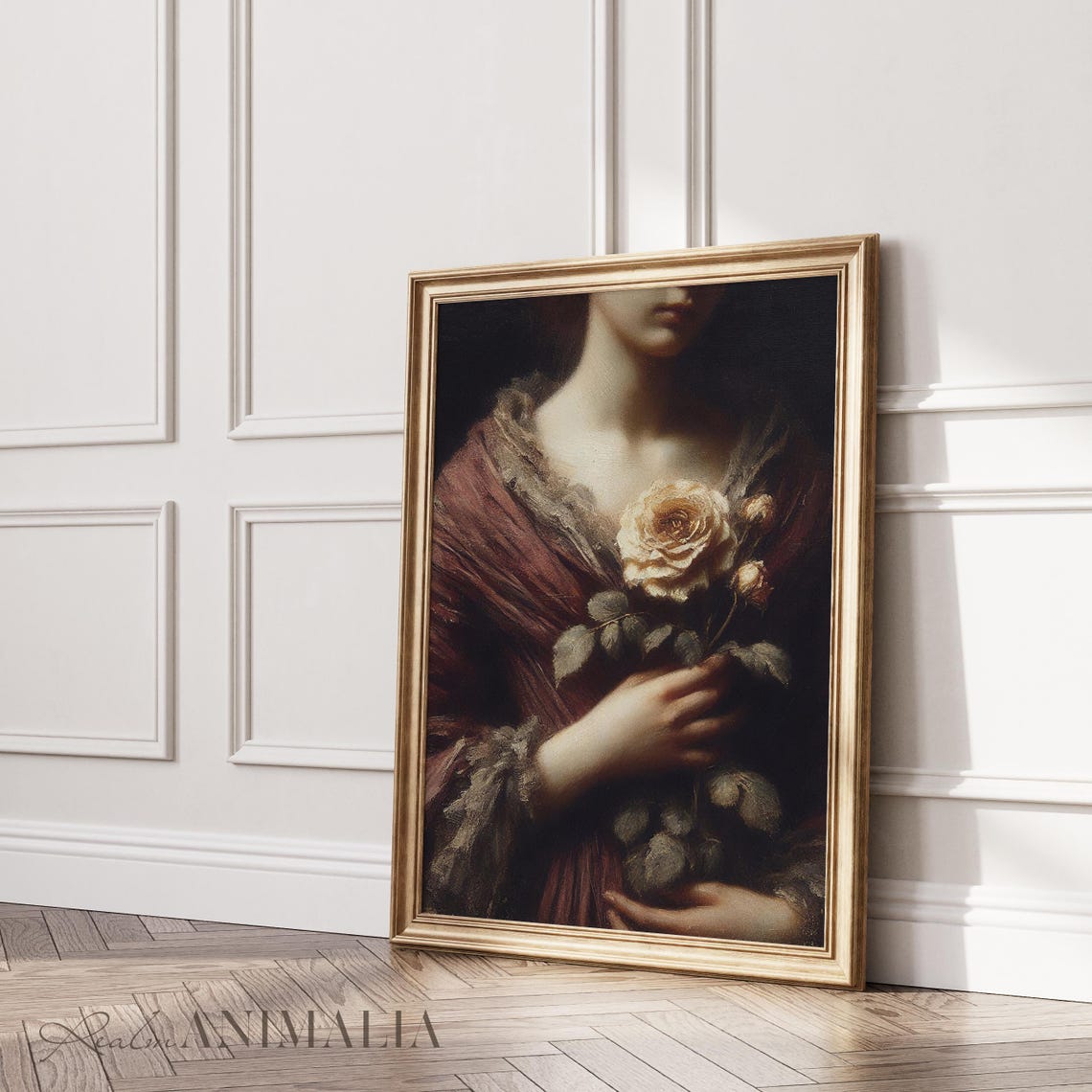 Victorian Woman With Rose Stem Moody Art Print Wall Art Romantic Female Vintage Portrait Painting Dark Floral Art Prints Hu029 - Image 2