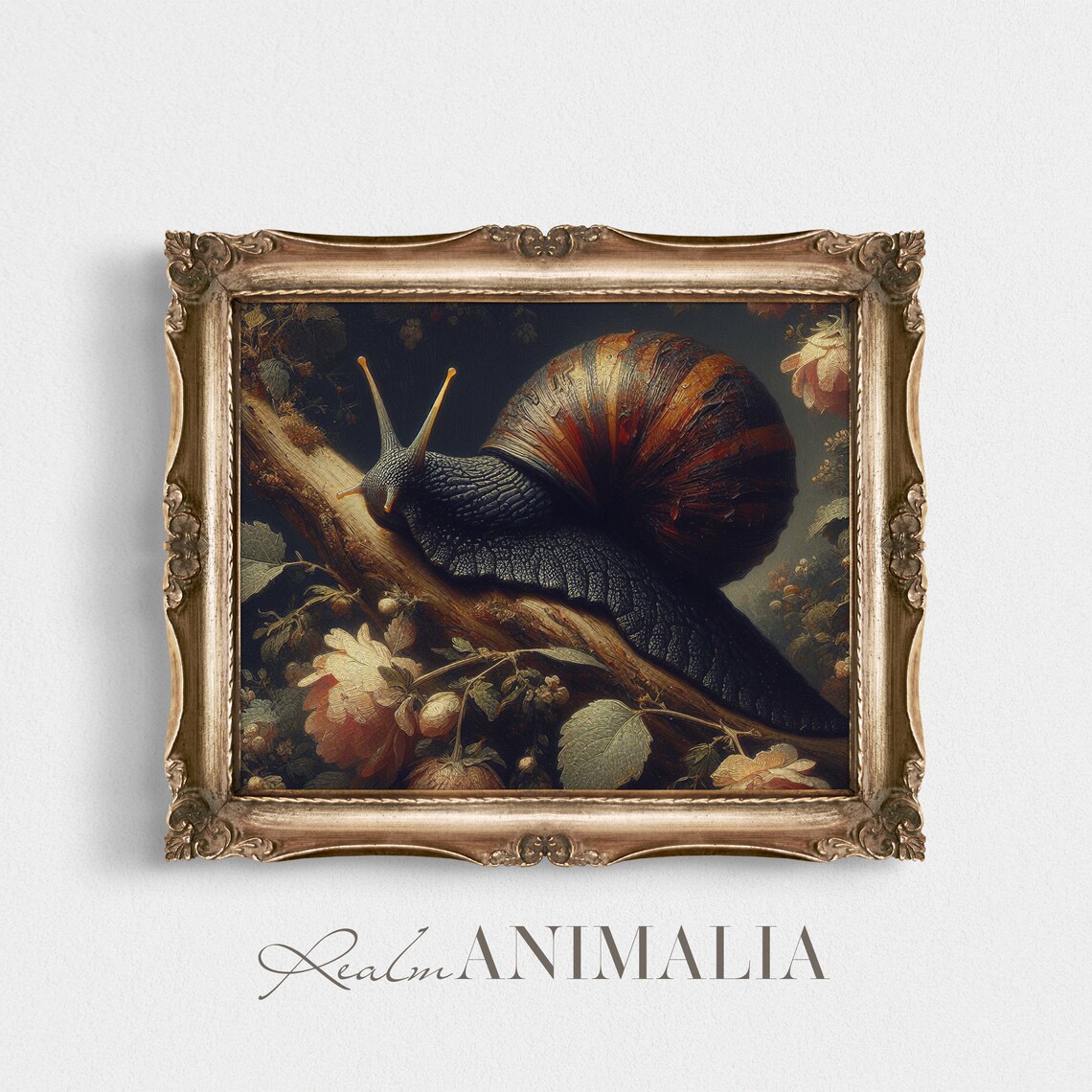 Vintage Snail Print, Moody Botanical Cottagecore - Image 3