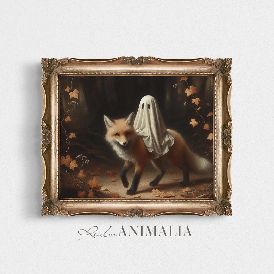 Little Ghost Riding On Fox Art Print Halloween Wall Art Whimsical Cute Ghost Painting Moody Fall Cottagecore Art Prints Gh129 - Image 4