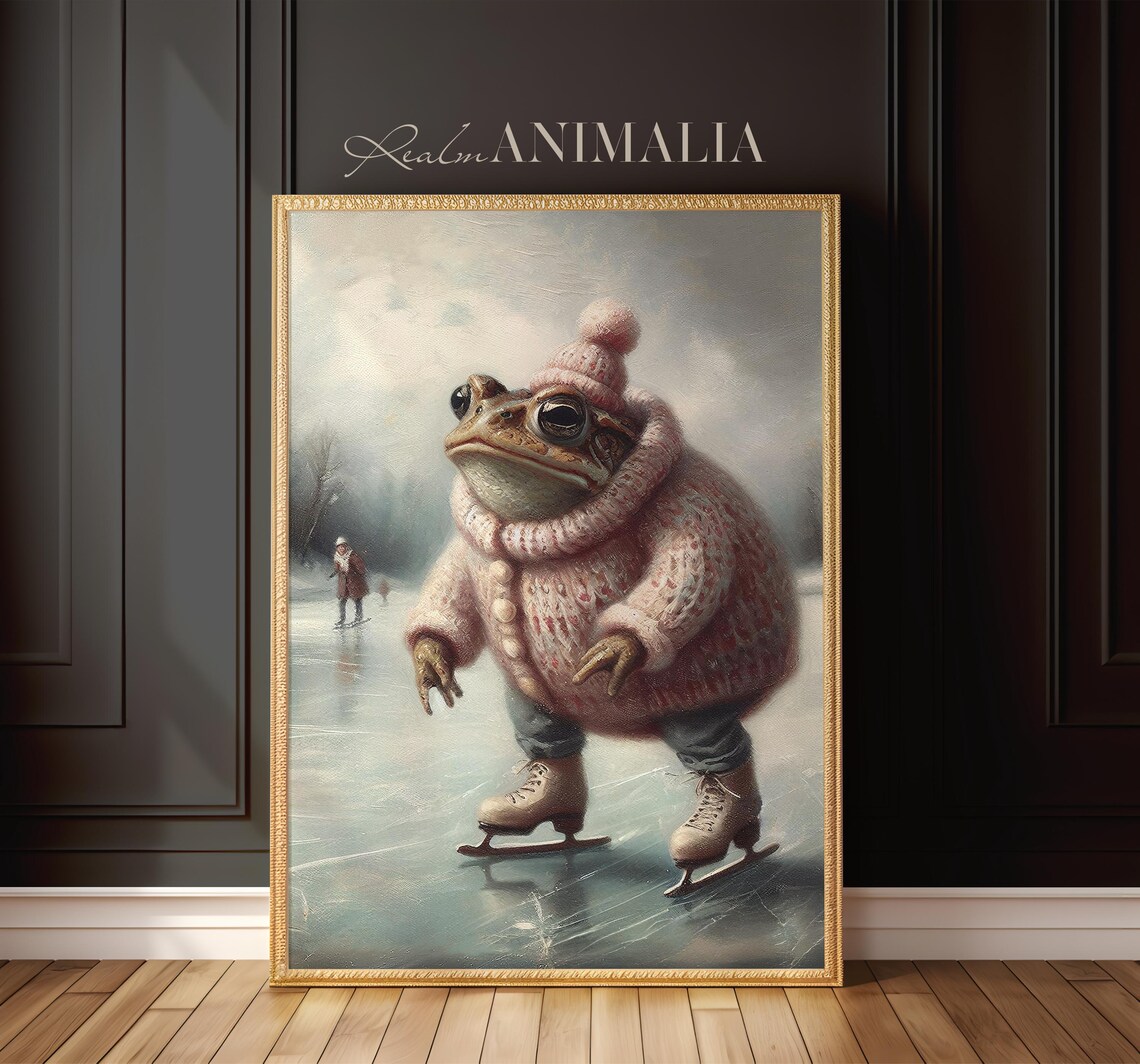 Ice Skating Toad Painting Christmas Art Print - Image 3