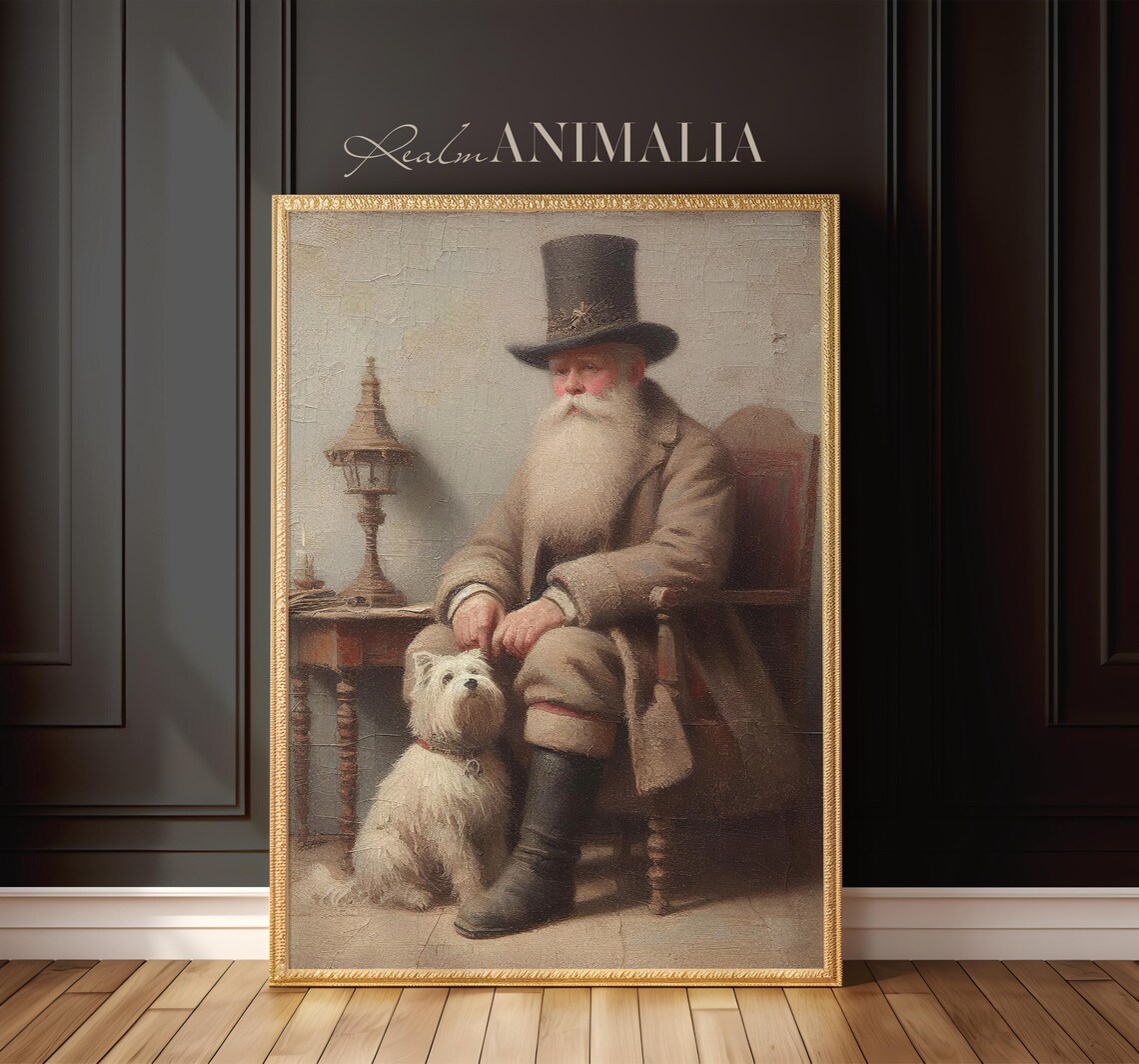 Gentleman With Pet Westie Dog Vintage Portrait Painting Nostalgic Christmas Wall Art Charming Animal Companion Art Prints Wh139 - Image 2