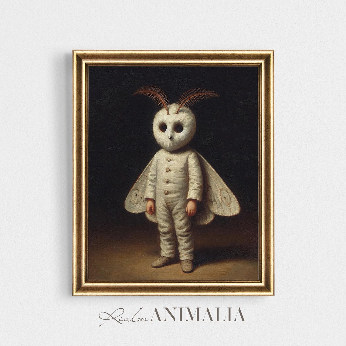 Child In White Moth Costume Vintage Eerie Halloween Portrait Art Print - Image 2