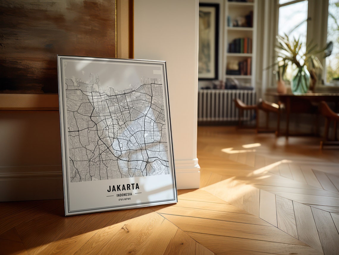 Jakarta Indonesia Minimalist Black White City Street Map Poster - Image 5