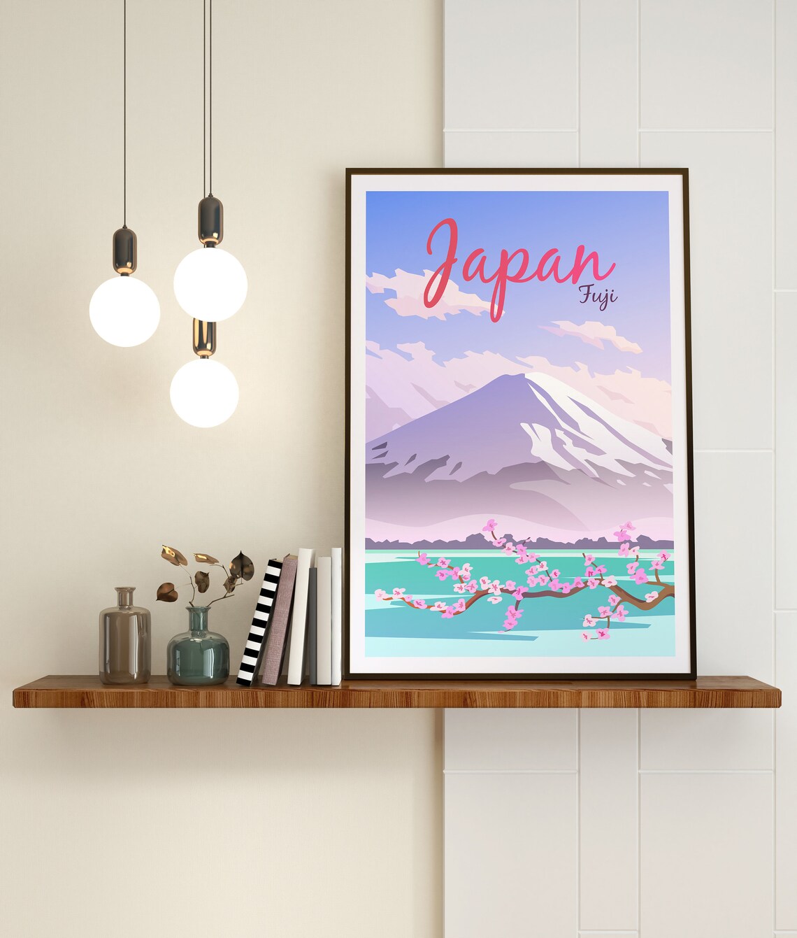 Japan Mount Fuji Cherry Blossom Spring Lake Landscape Travel Poster - Image 3