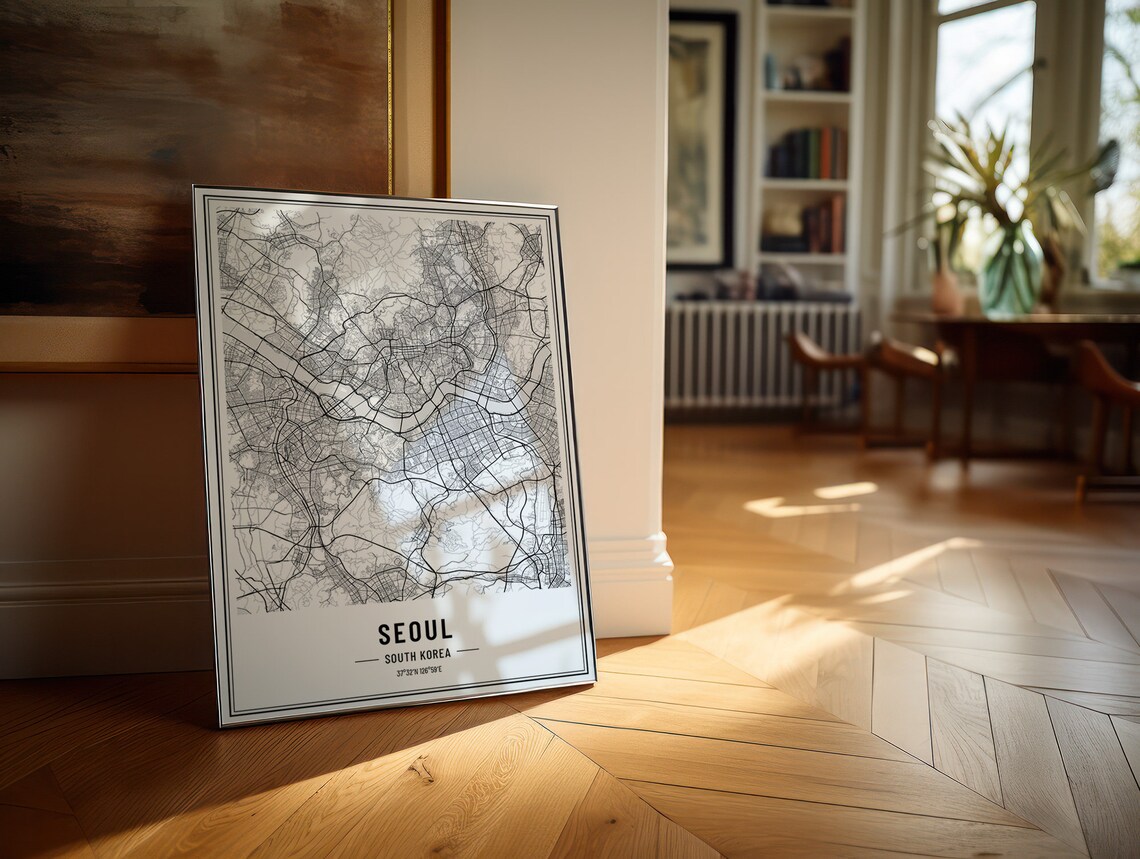 Seoul South Korea Street Map Black and White Minimalist City Poster - Image 3