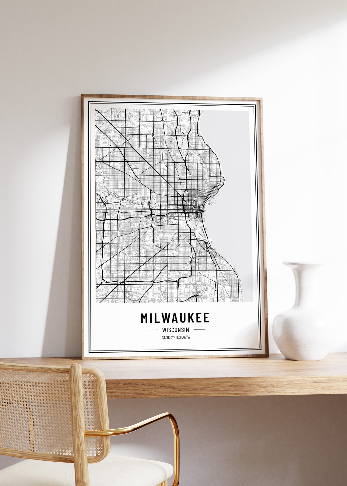 Milwaukee Wisconsin Street Map Minimalist Black White Art Poster - Image 5