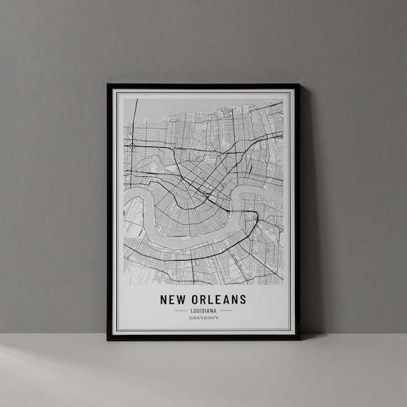 New Orleans Louisiana Street Map Black and White Minimalist City Poster