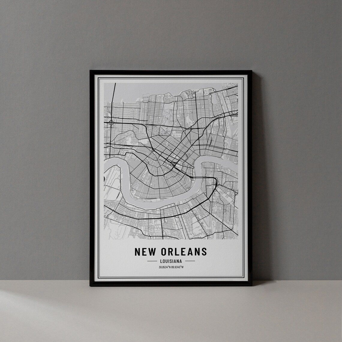 New Orleans Louisiana Street Map Black and White Minimalist City Poster