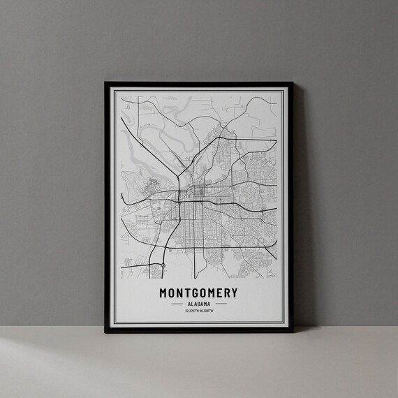 Montgomery Alabama Black and White Minimalist City Map Poster