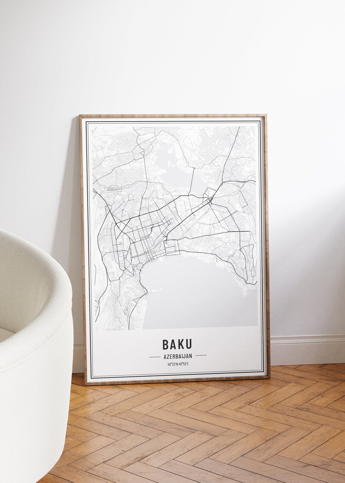 Baku Azerbaijan Black and White Detailed City Map Art Poster - Image 3