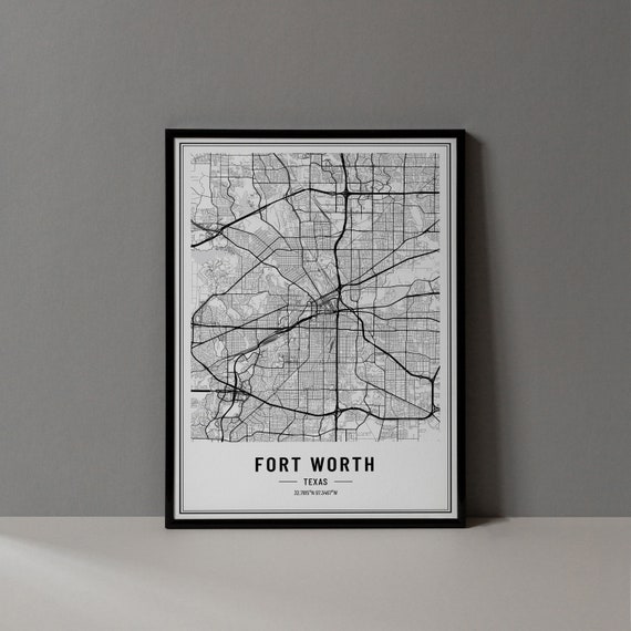 Fort Worth Texas Map Print, City Coordinates