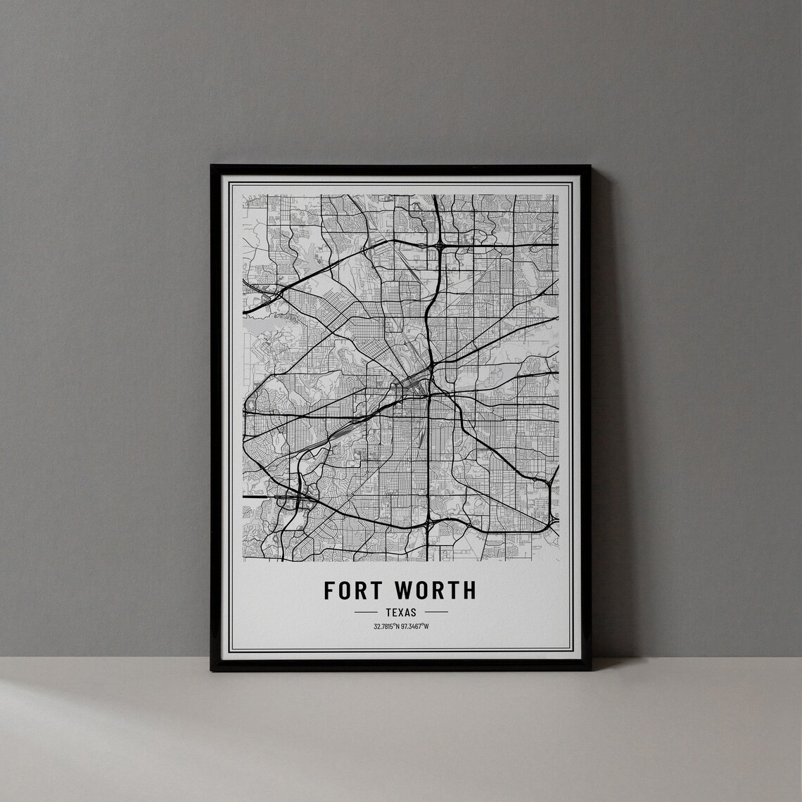 Fort Worth Texas Map Print, City Coordinates