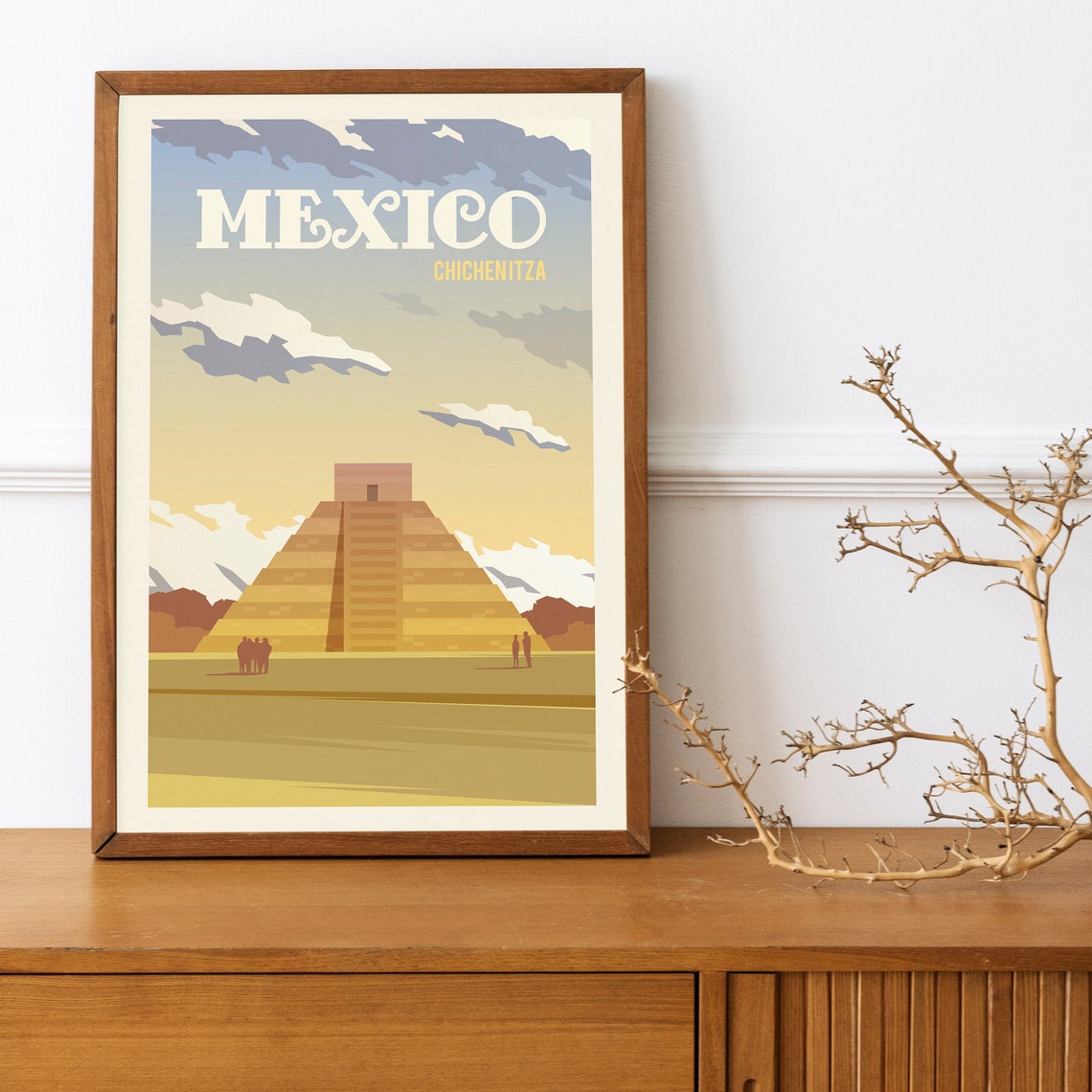 Mexico Chichen Itza Mayan Pyramid Vintage Style Travel Art Poster - Image 4