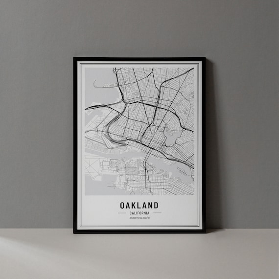 Oakland California Black and White Minimalist City Map Poster