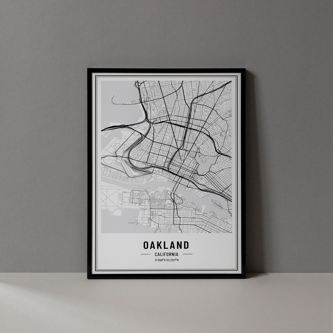 Oakland California Black and White Minimalist City Map Poster
