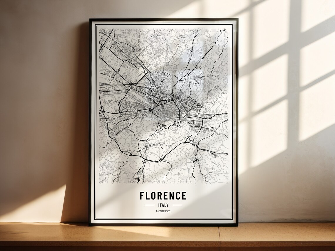 Florence Italy Minimalist Black White City Street Map Poster - Image 2