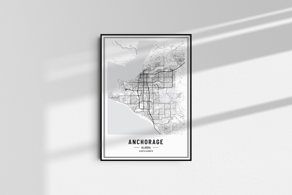 Anchorage Alaska City Street Map Minimalist Black and White Poster - Image 4