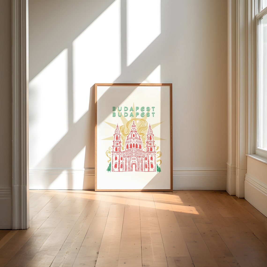 Budapest Hungary Basilica Dome Red Line Art Travel Wall Poster - Image 2