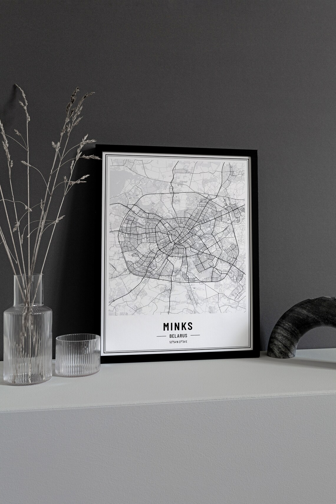 Minks Belarus Minimalist Black White City Street Map Art Poster - Image 2
