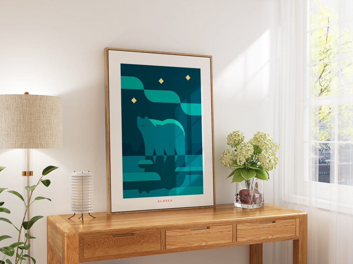 Alaska Geometric Bear Night Sky Minimalist Wildlife Art Poster - Image 4