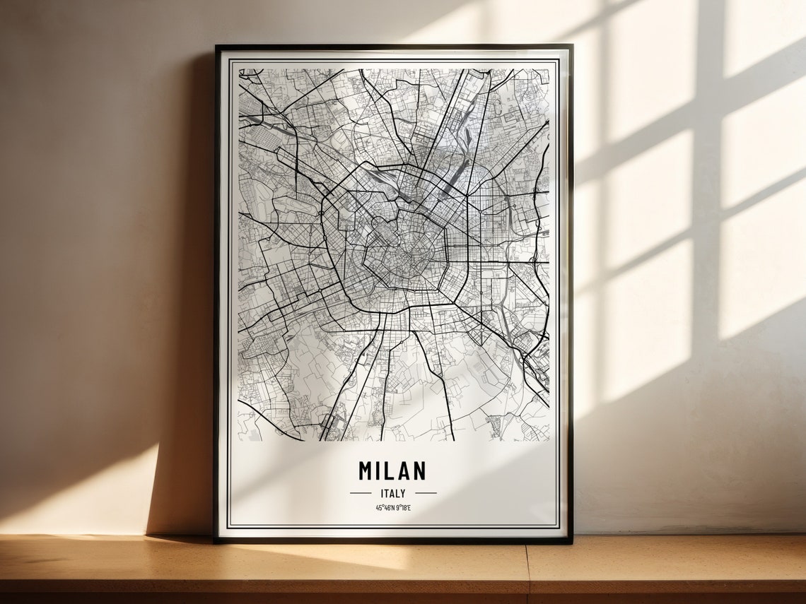 Milan Italy Minimalist Black White City Street Map Art Poster - Image 2