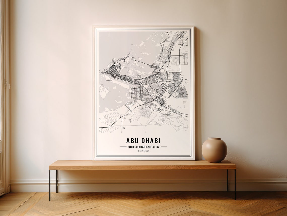 Abu Dhabi UAE Minimalist Black White City Street Map Art Poster - Image 4