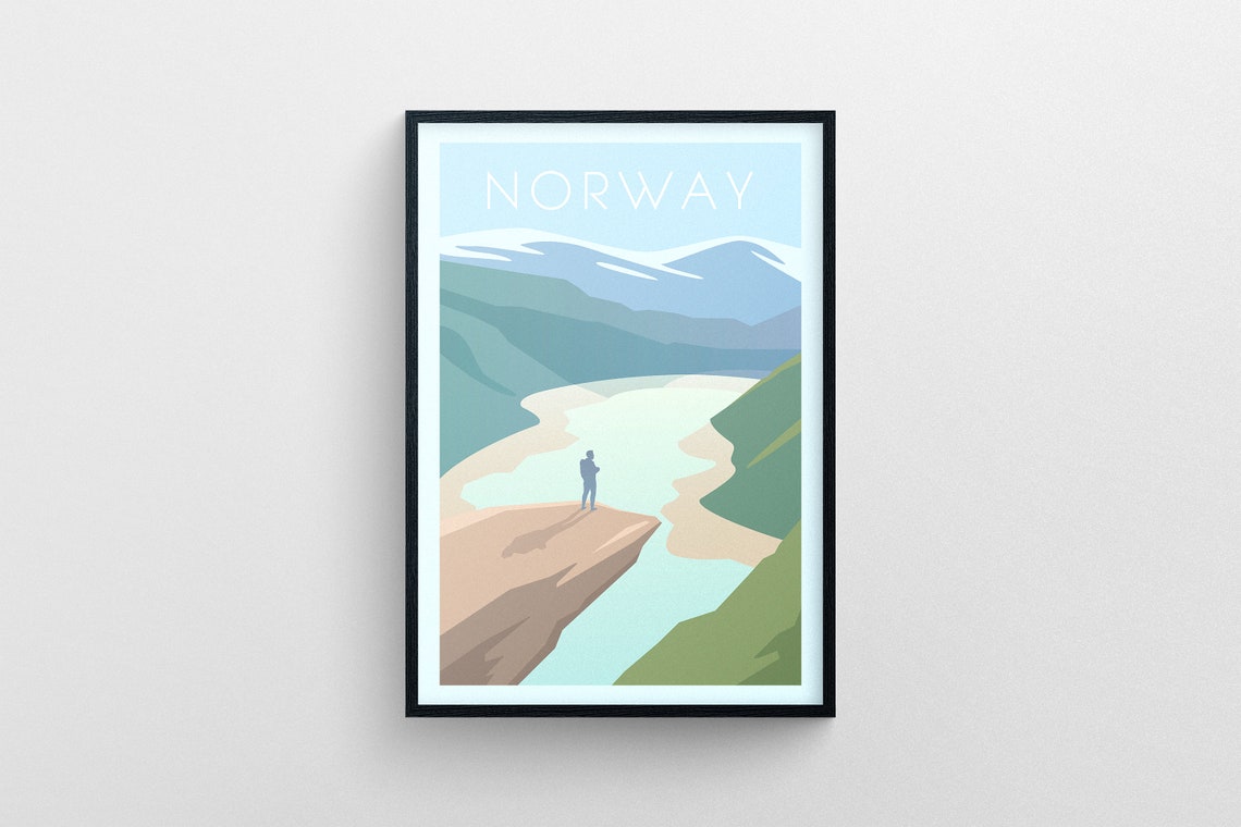 Norway Fjord Cliff Hiker Mountain Lake Adventure Landscape Poster - Image 5