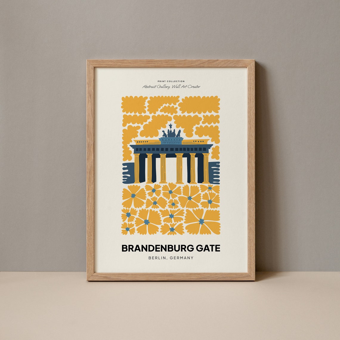 Brandenburg Gate Berlin Germany Mustard Yellow Floral Art Poster