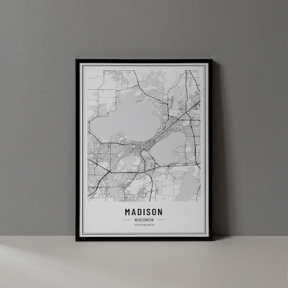 Madison Wisconsin City Street Map Minimalist Line Art Gallery Poster