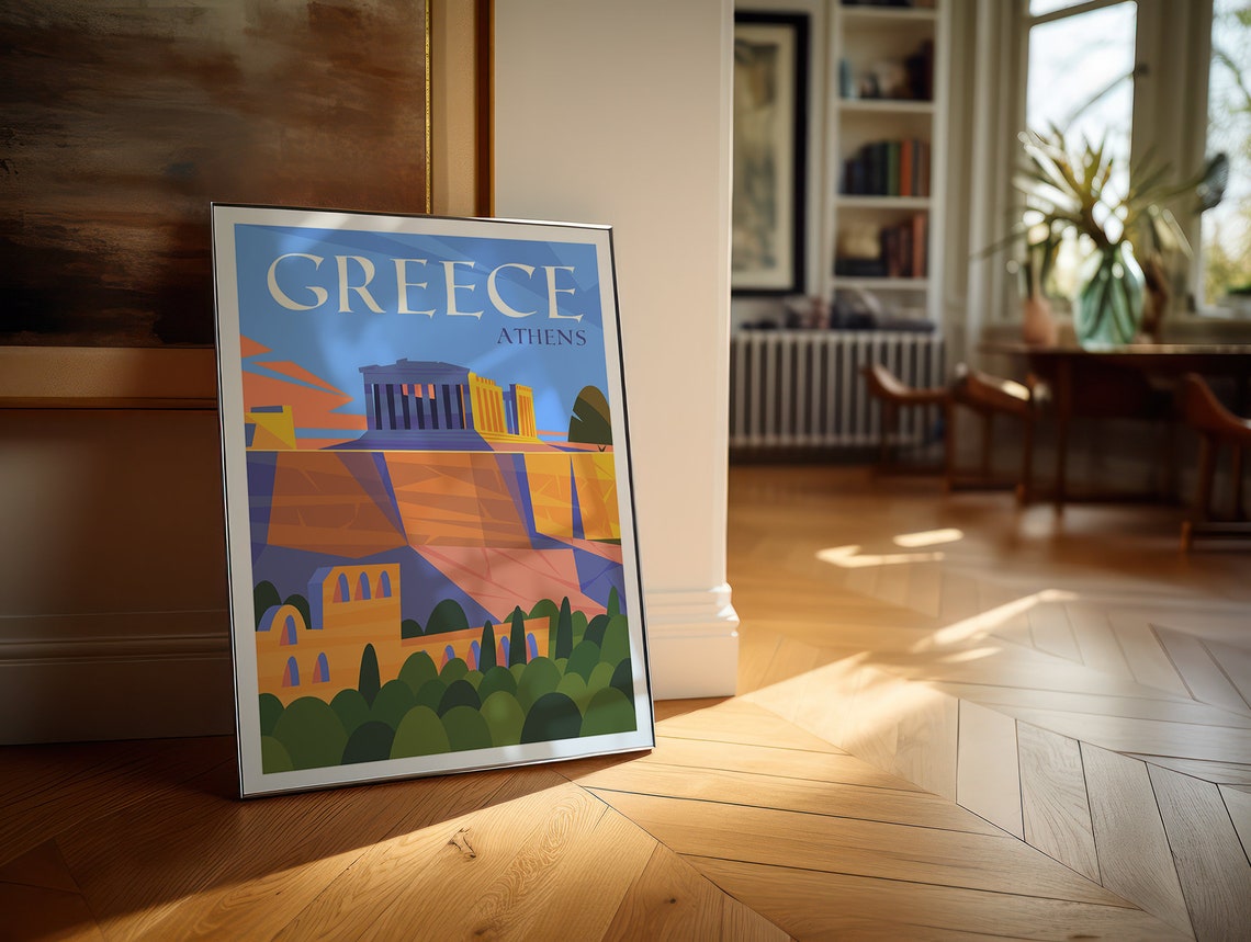 Acropolis Athens Greece Parthenon Colorful Retro Travel Poster - Image 5