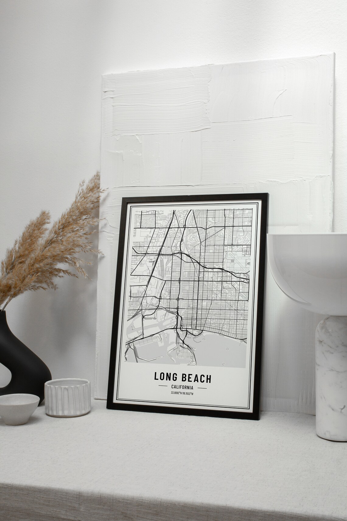 Long Beach California Minimalist Black White City Map Coordinates Art Print - Image 5