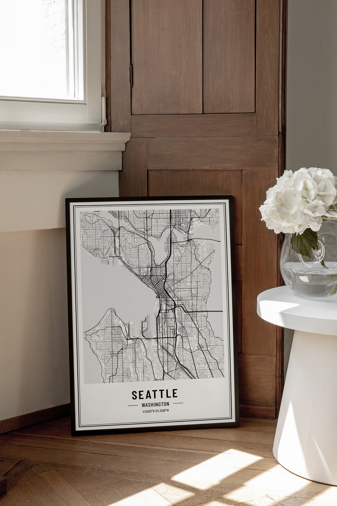 Seattle Washington Street Map Black and White Minimalist City Poster - Image 3