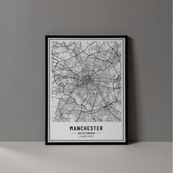 Manchester, UK Map Art Print, City Road Map