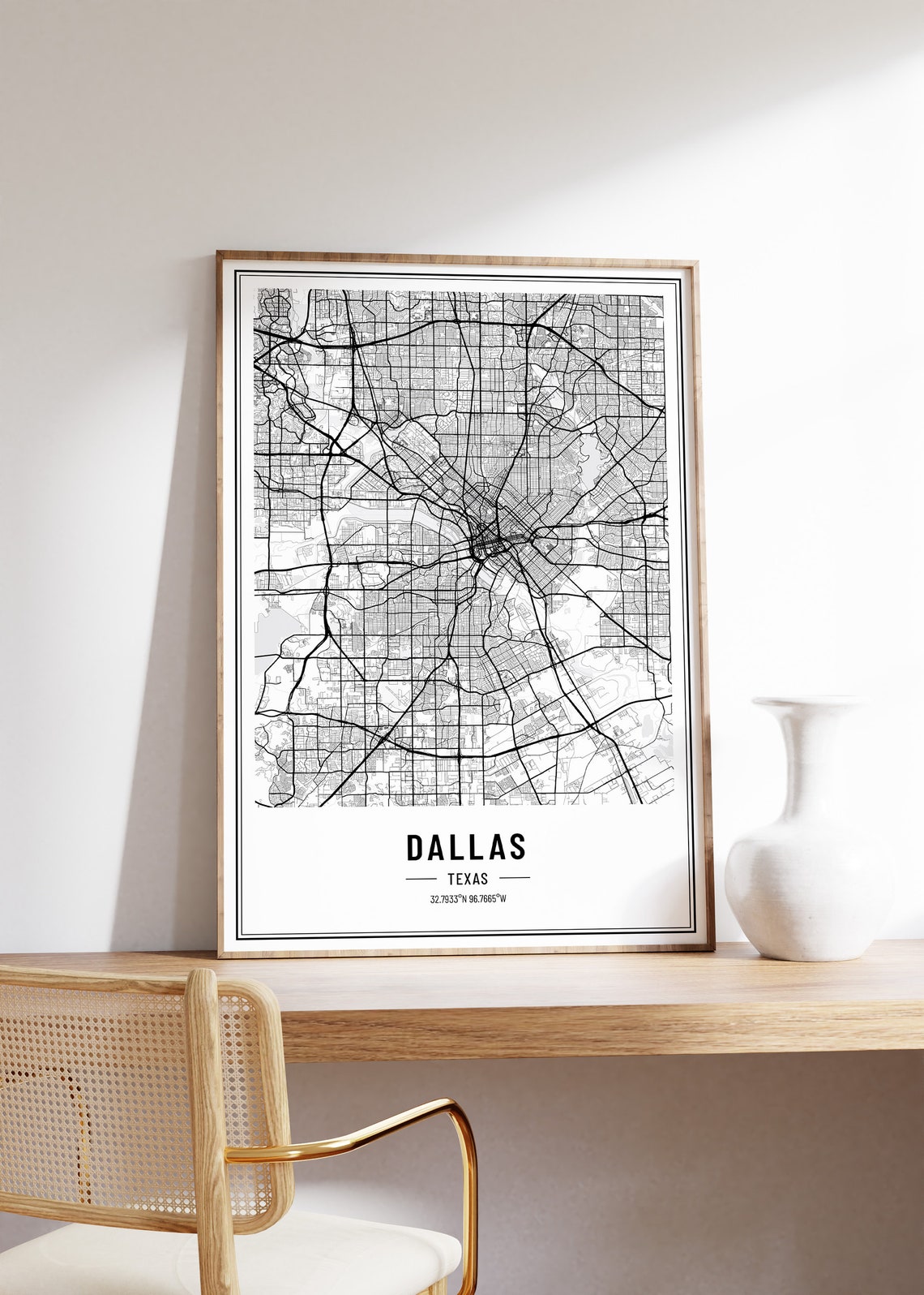 Dallas Texas Modern Black and White Minimalist City Map Poster - Image 5