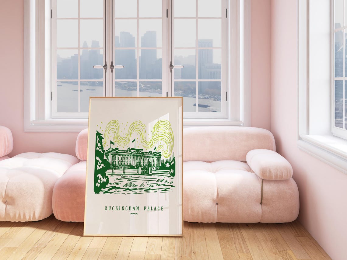 Buckingham Palace London Green Hand Drawn Illustration Poster - Image 5