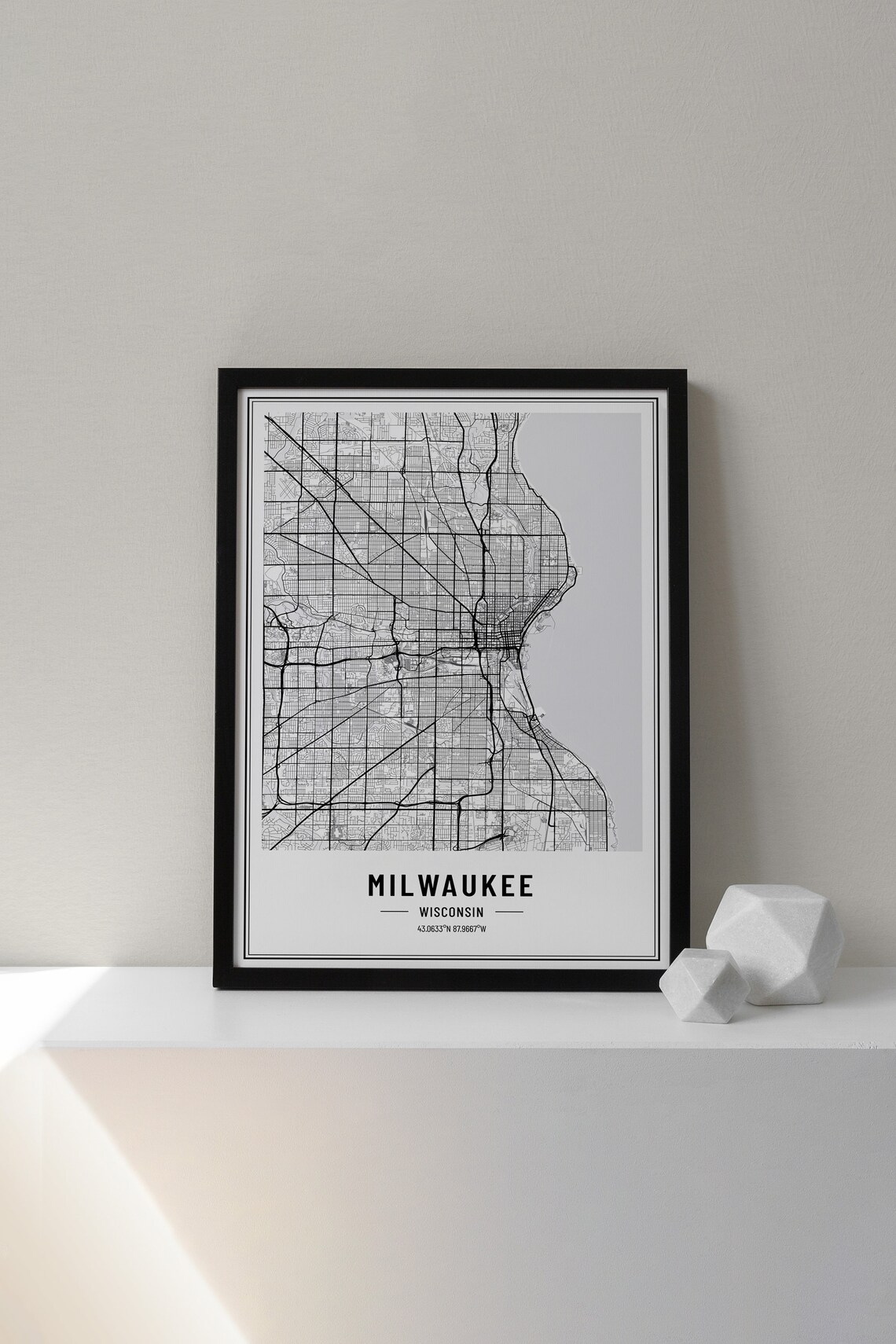 Milwaukee Wisconsin Street Map Minimalist Black White Art Poster - Image 3
