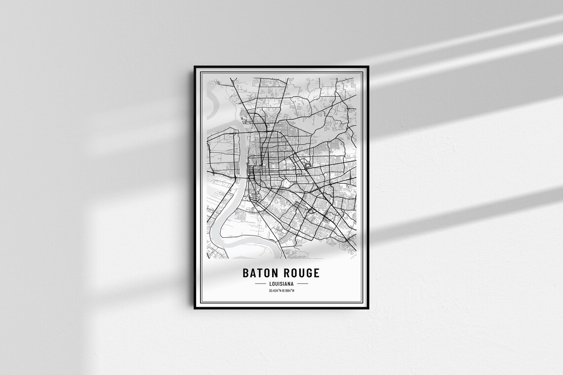 Baton Rouge Louisiana Street Map Black and White Minimalist City Poster - Image 4