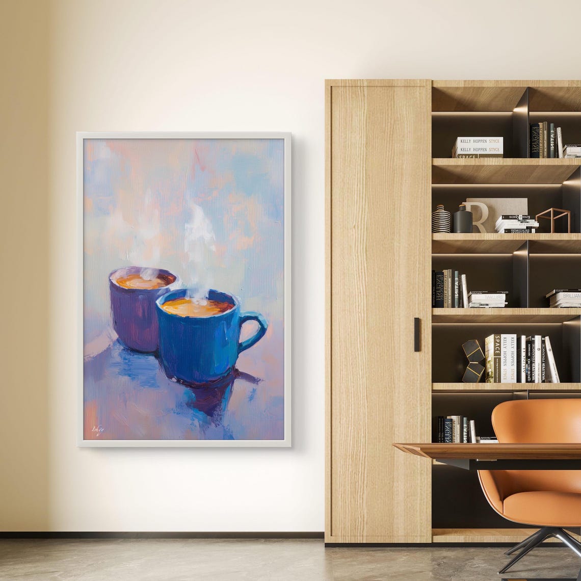 Two Steaming Blue Coffee Mugs Cozy Morning Kitchen Art Poster - Image 4