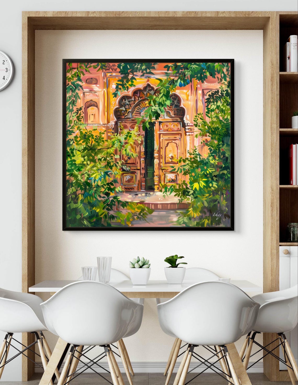 Ornate Indian Doorway Framed by Lush Green Tropical Vines Poster - Image 2