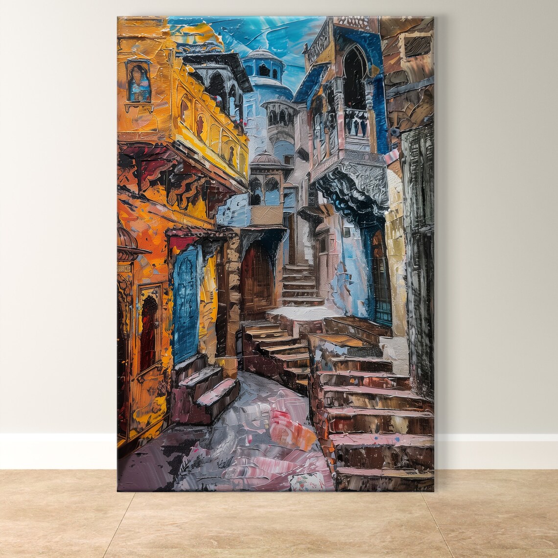 Jodhpur City Art Framed Indian Decor Blue City Wall Art Colorful Cityscape Cultural Wall Art Framed City Living Room Decor