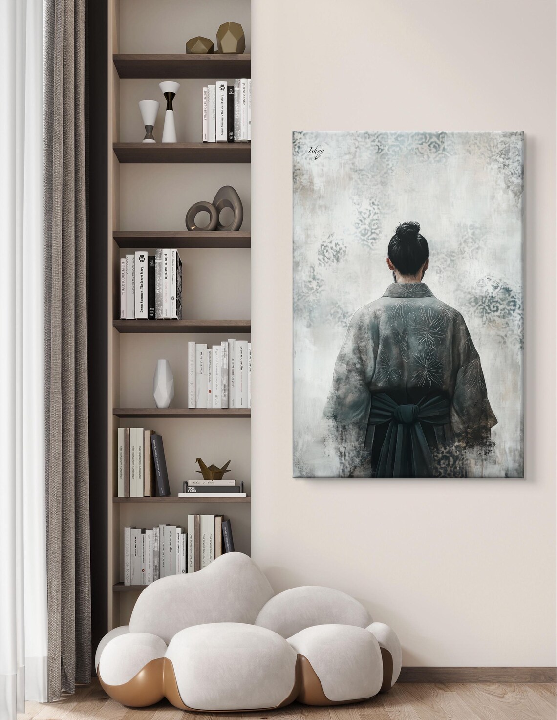 Woman in Gray Kimono Minimalist Zen Japanese Back Portrait Poster - Image 5