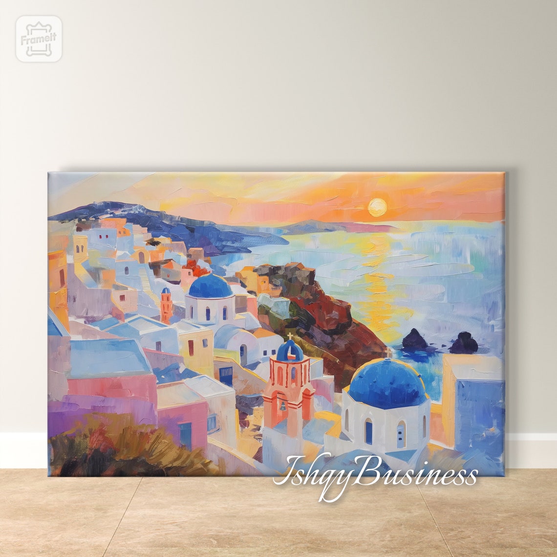 Oia Santorini Sunset Over Blue Domes and the Aegean Caldera Poster